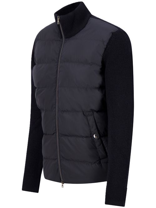 Cardigan ibrido in maglia e nylon imbottito blu scuro HERNO | MP000138U702599290 BLU SCURO